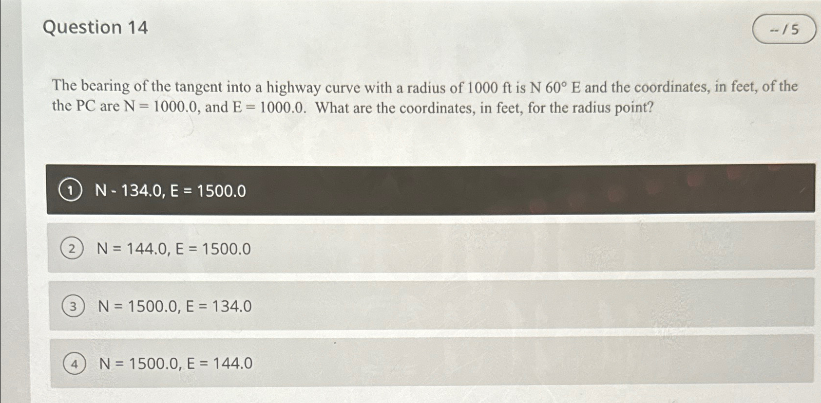 Question 1 4 - 1 5 The bearing of the tangent
