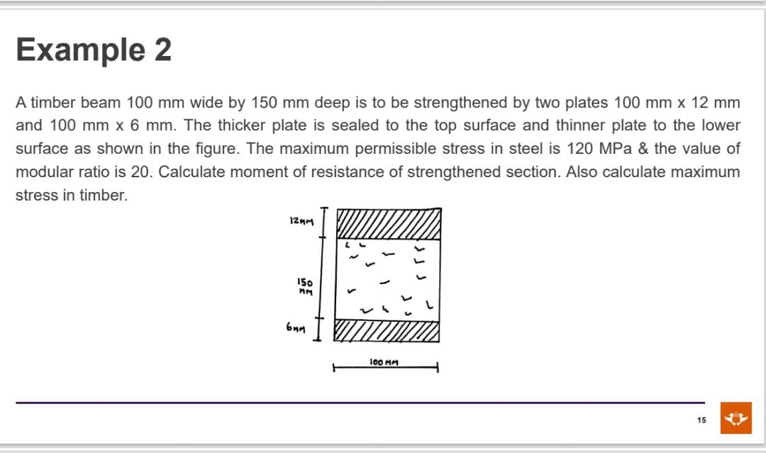 Example 2 A timber beam 1 0 0 m m wide by 1 5 0 m