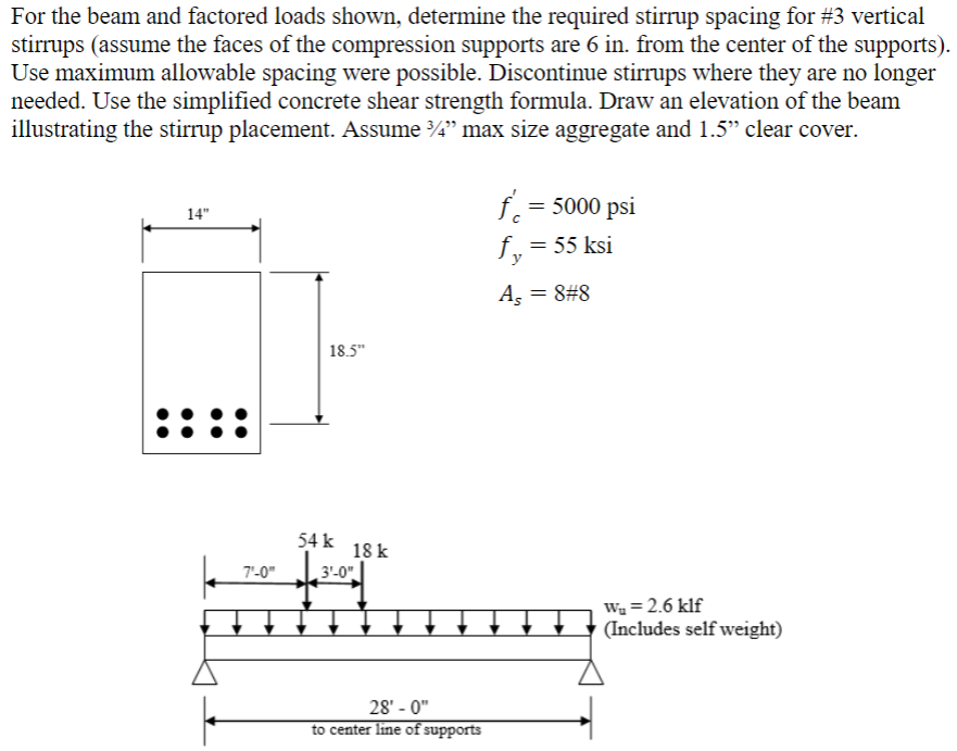 For the beam and factored loads shown, determine