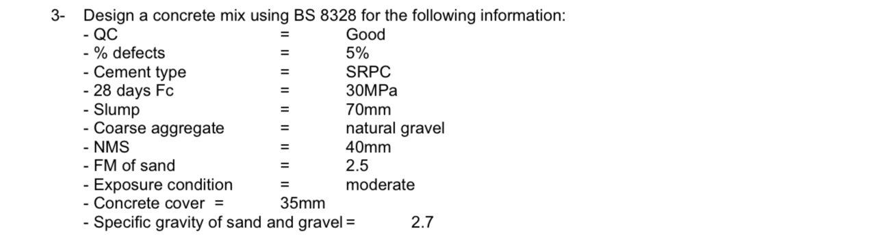 3 - Design a concrete mix using BS 8 3 2 8 for