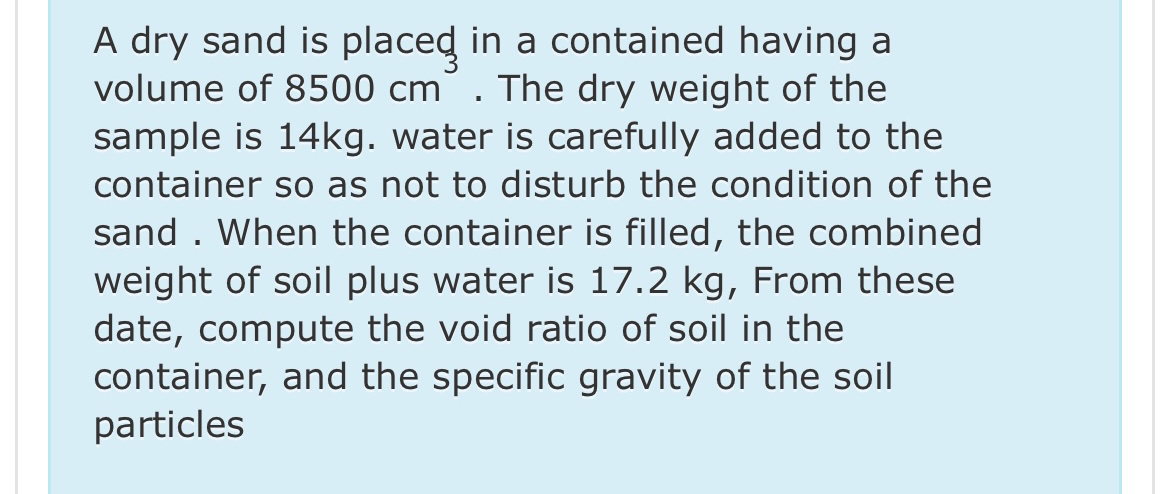 A dry sand is placed in a contained having a