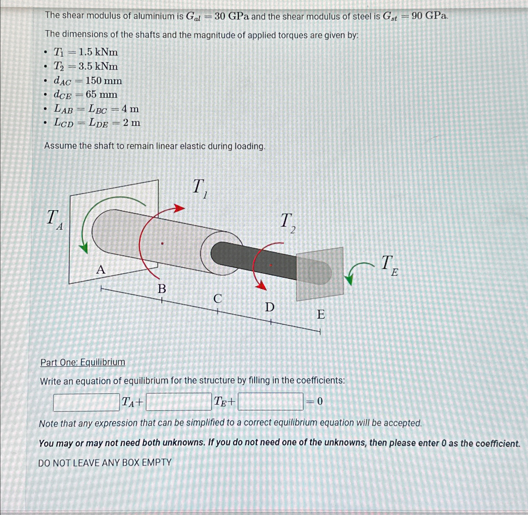 PLEASE ASAP!! The shear modulus of aluminium is G