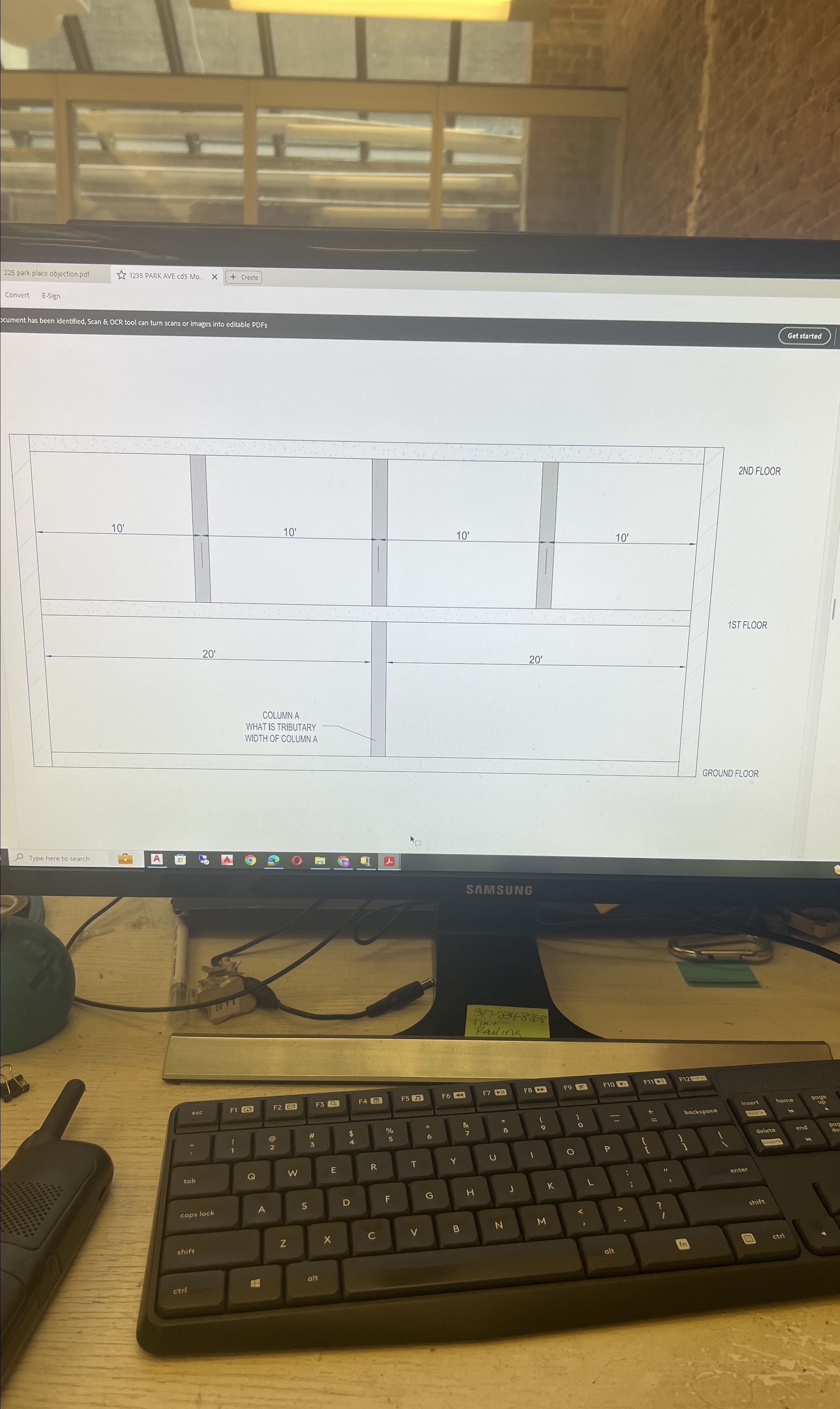 What us tributary width of column A ?