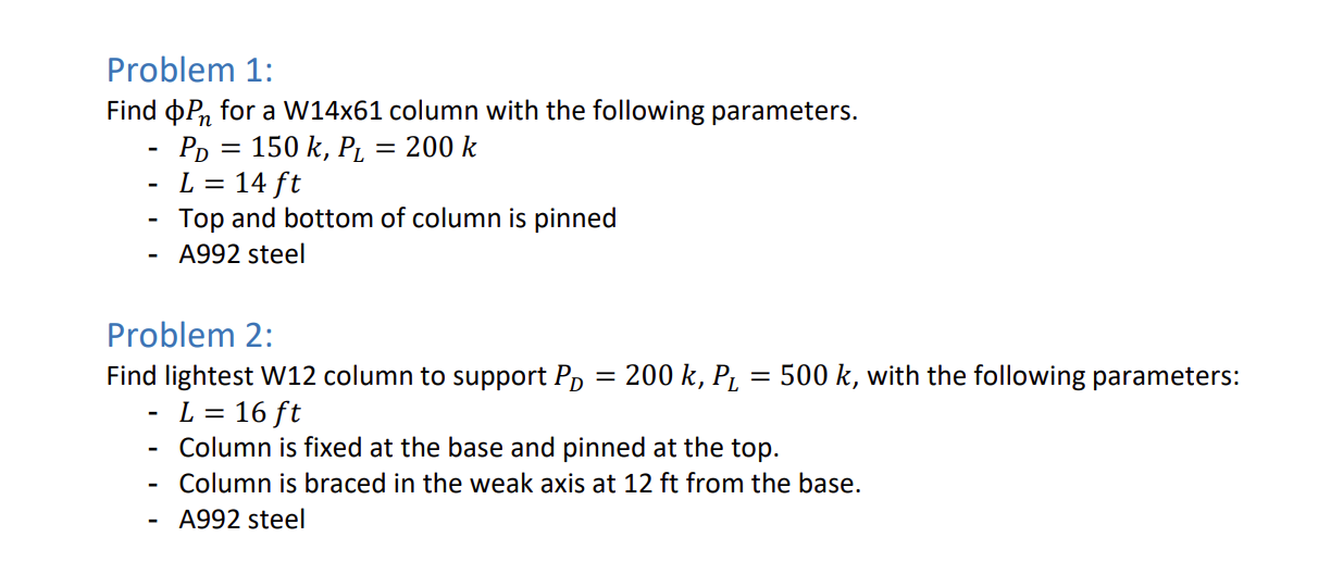 Problem 1 : Find P n for a W 1 4 x 6 1 column