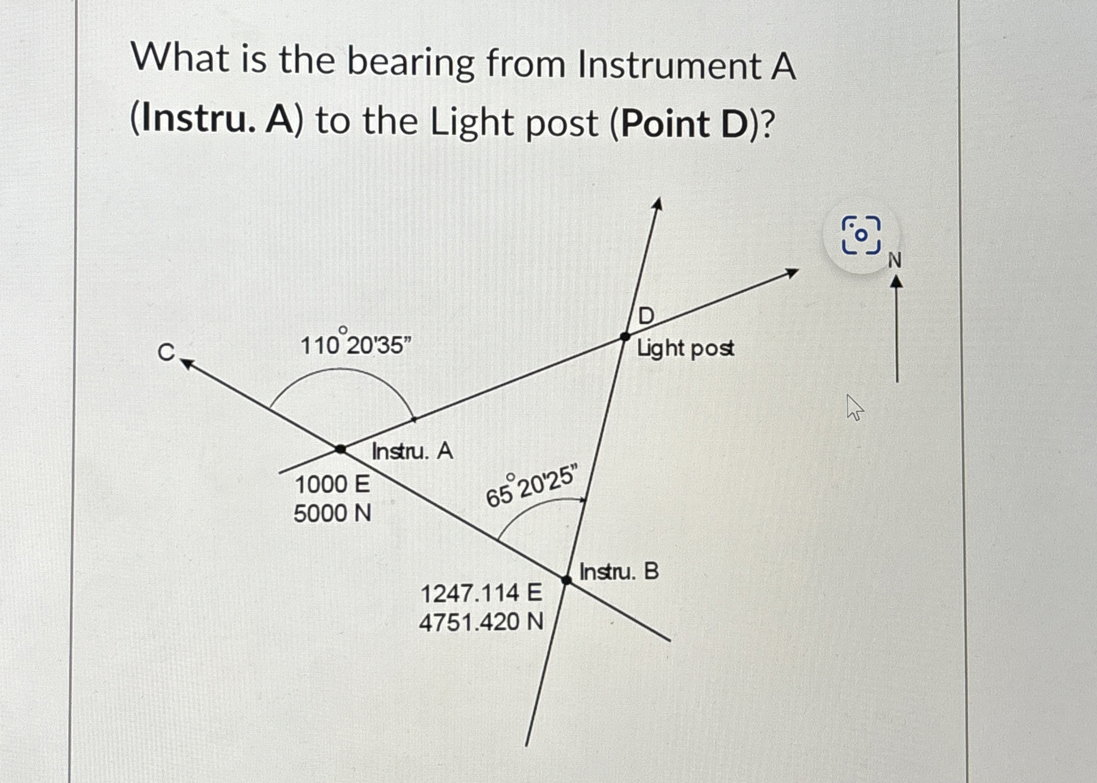 What is the bearing from Instrument A ( Instru .