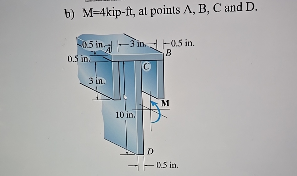 b ) M = 4 kip - ft , at points A , B , C and D .