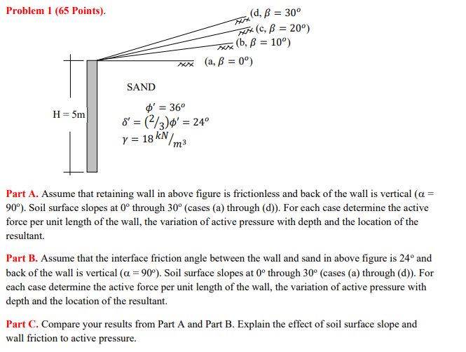 Part A . Assume that retaining wall in above