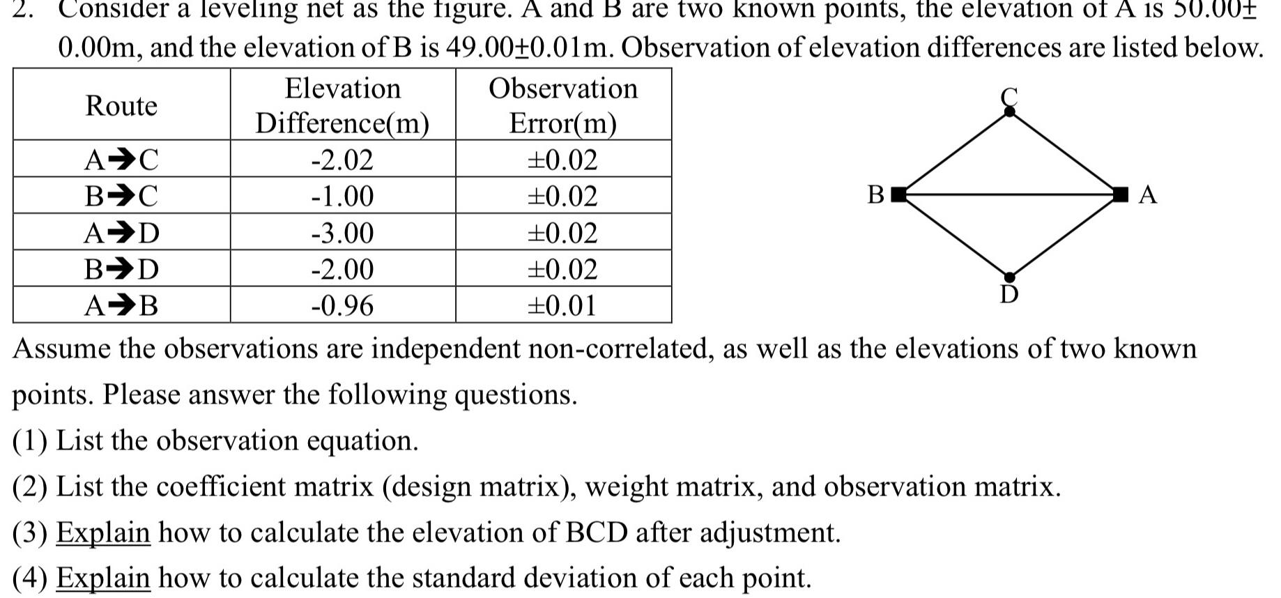 Please solve ( 1 ) & ( 2 ) Consider a leveling