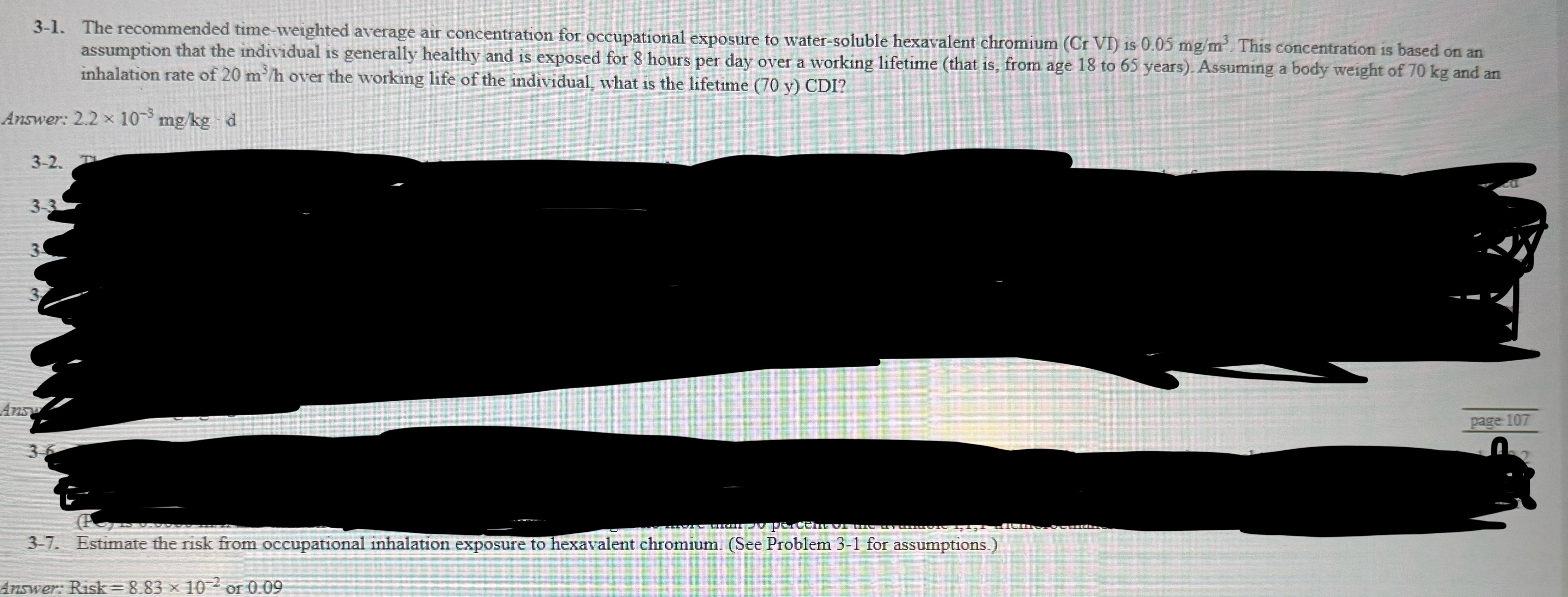 3 - 7 . Estimate the risk from occupational