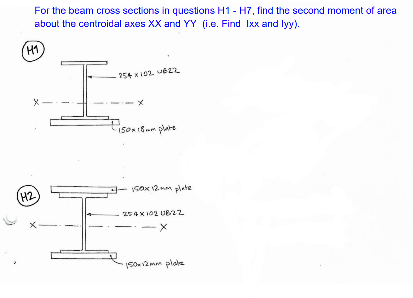 For the beam cross sections in questions H 1 - H