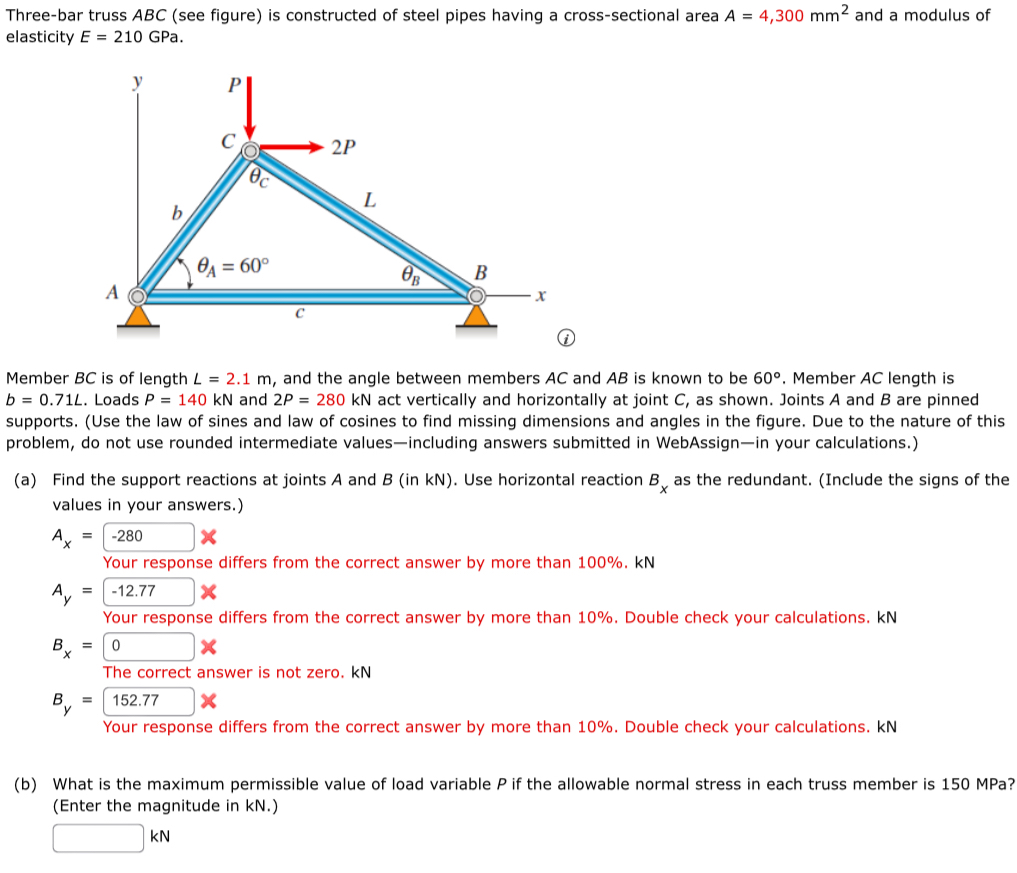 Three - bar truss ABC ( see figure ) is