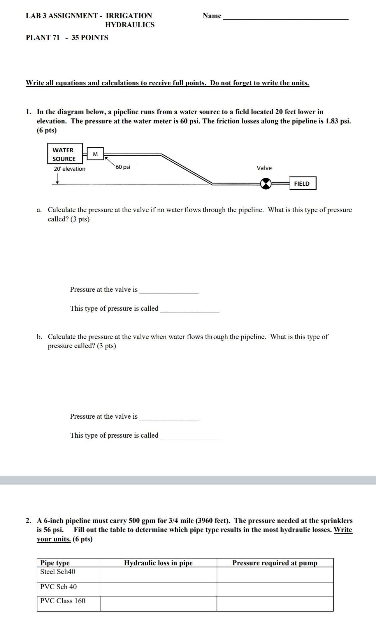 PLANT 7 1 - 3 5 POINTS Write all equations and