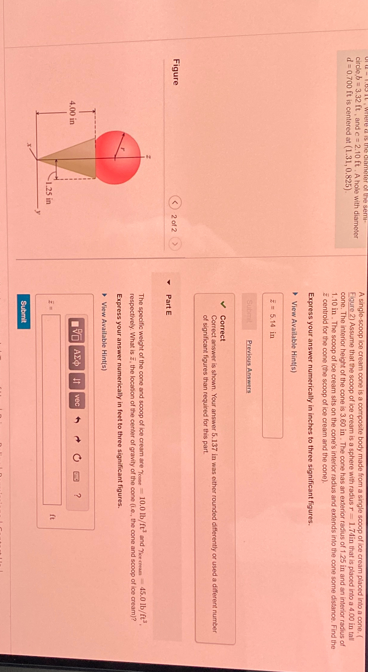 circle, b = 3 . 3 2 f t , and c = 2 . 1 0 f t . A