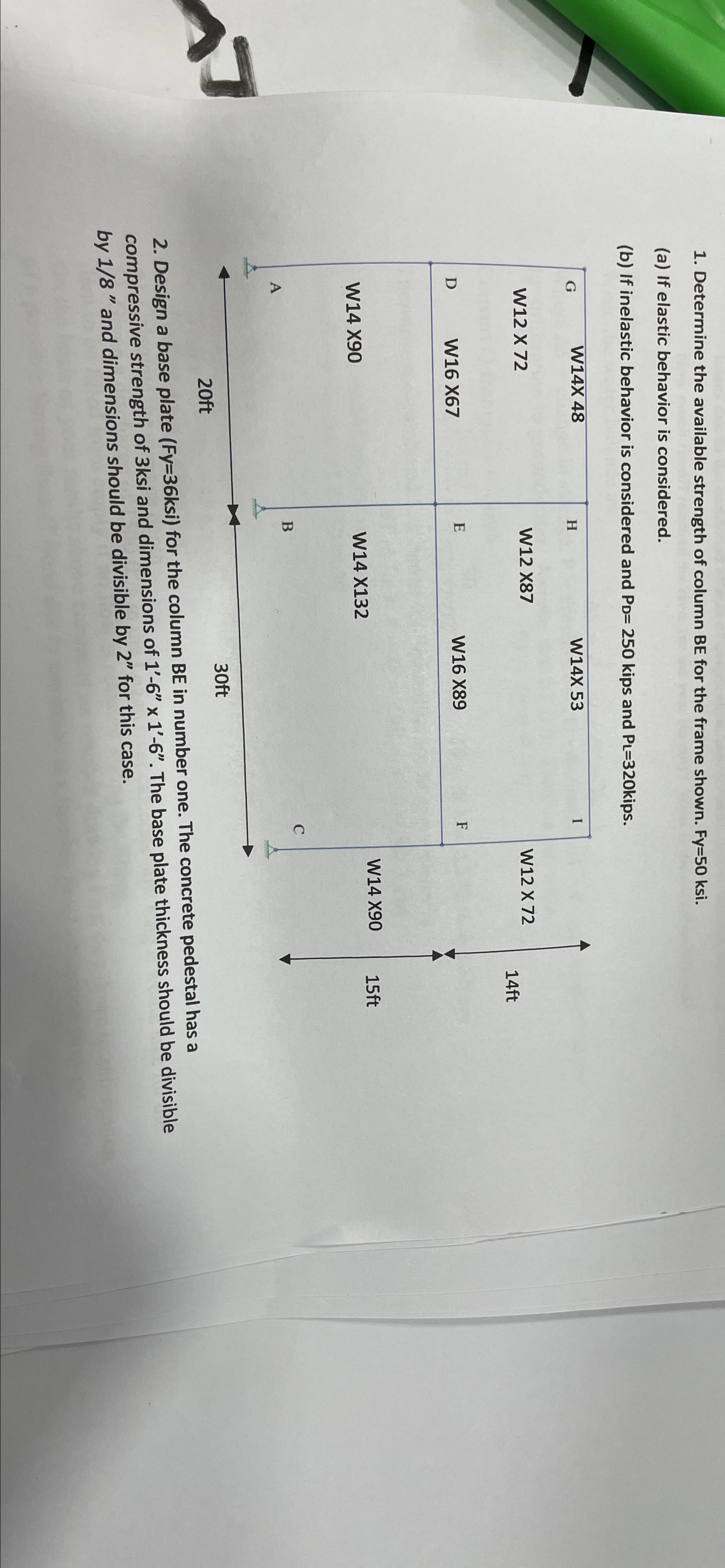 Determine the available strength of column B E