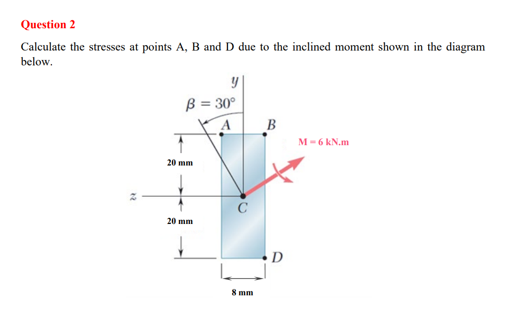 Question 2 Calculate the stresses at points A , B