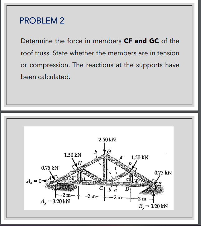 PROBLEM 2 Determine the force in members C F and