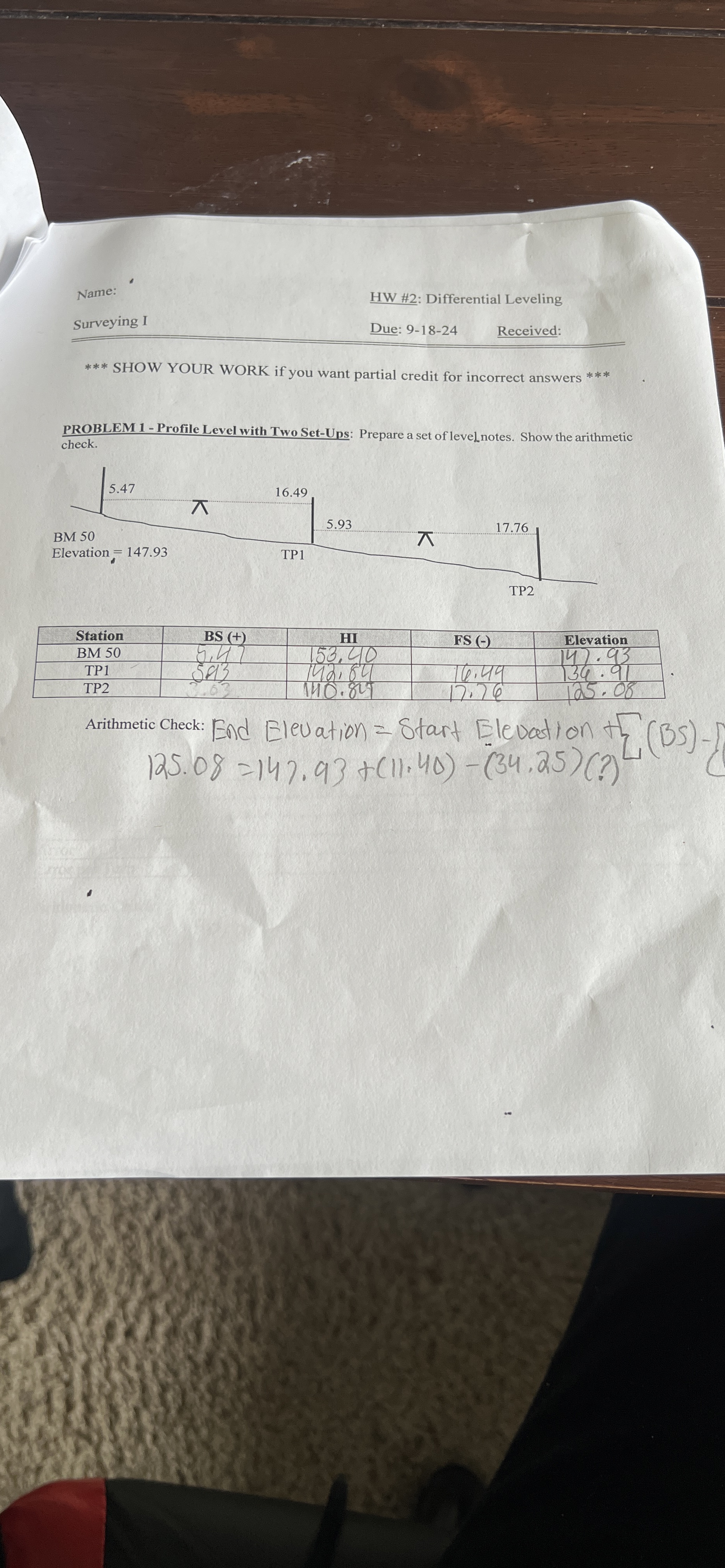 Surveying I Due: 9 - 1 8 - 2 4 Received: SHOW