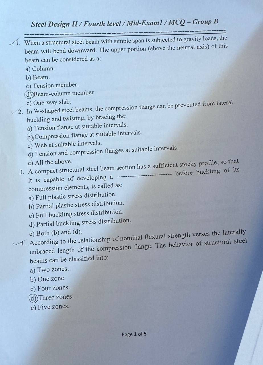 Steel Design II / Fourth level / Mid - Exam 1 /