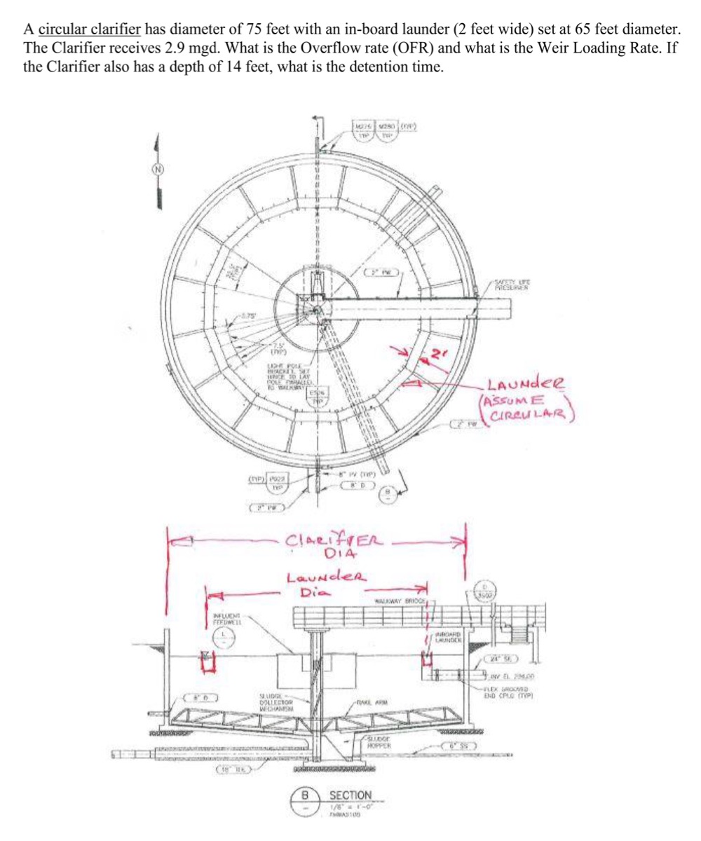 A circular clarifier has diameter of 7 5 feet