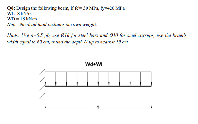 Q 6 : Design the following beam, if f c ' = 3 0