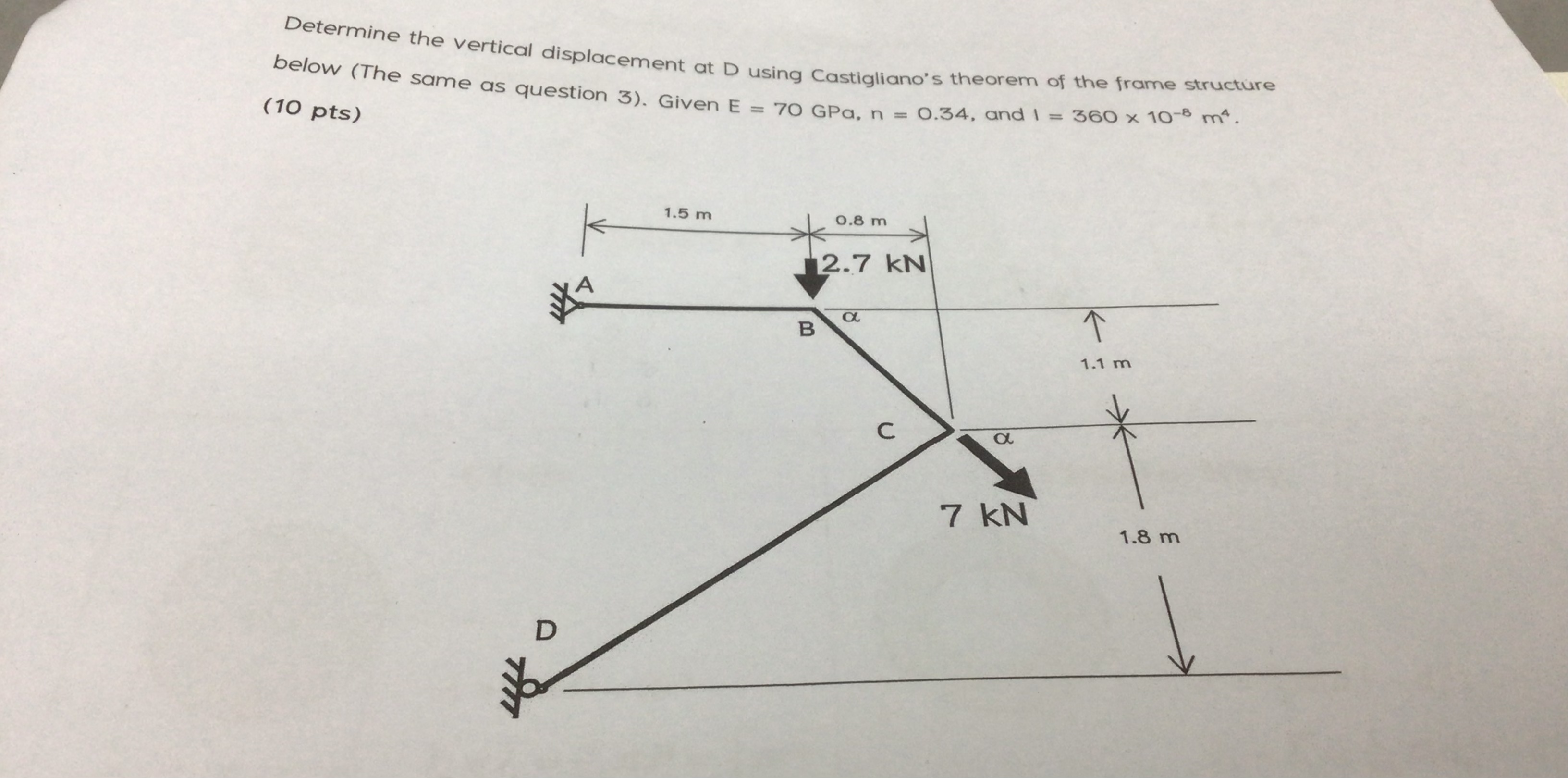Determine the vertical displacement at D using