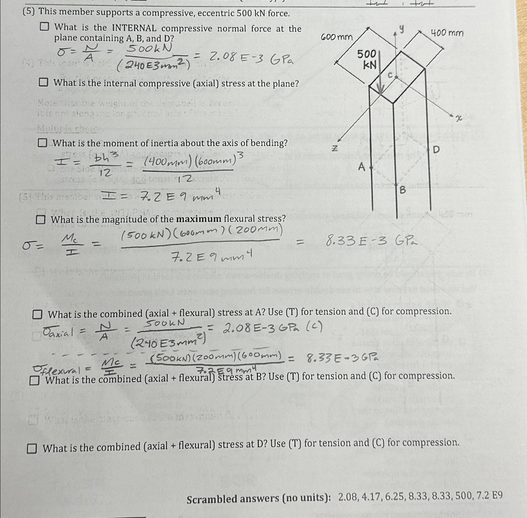 Solve all parts Scrambled answers ( no units ) :