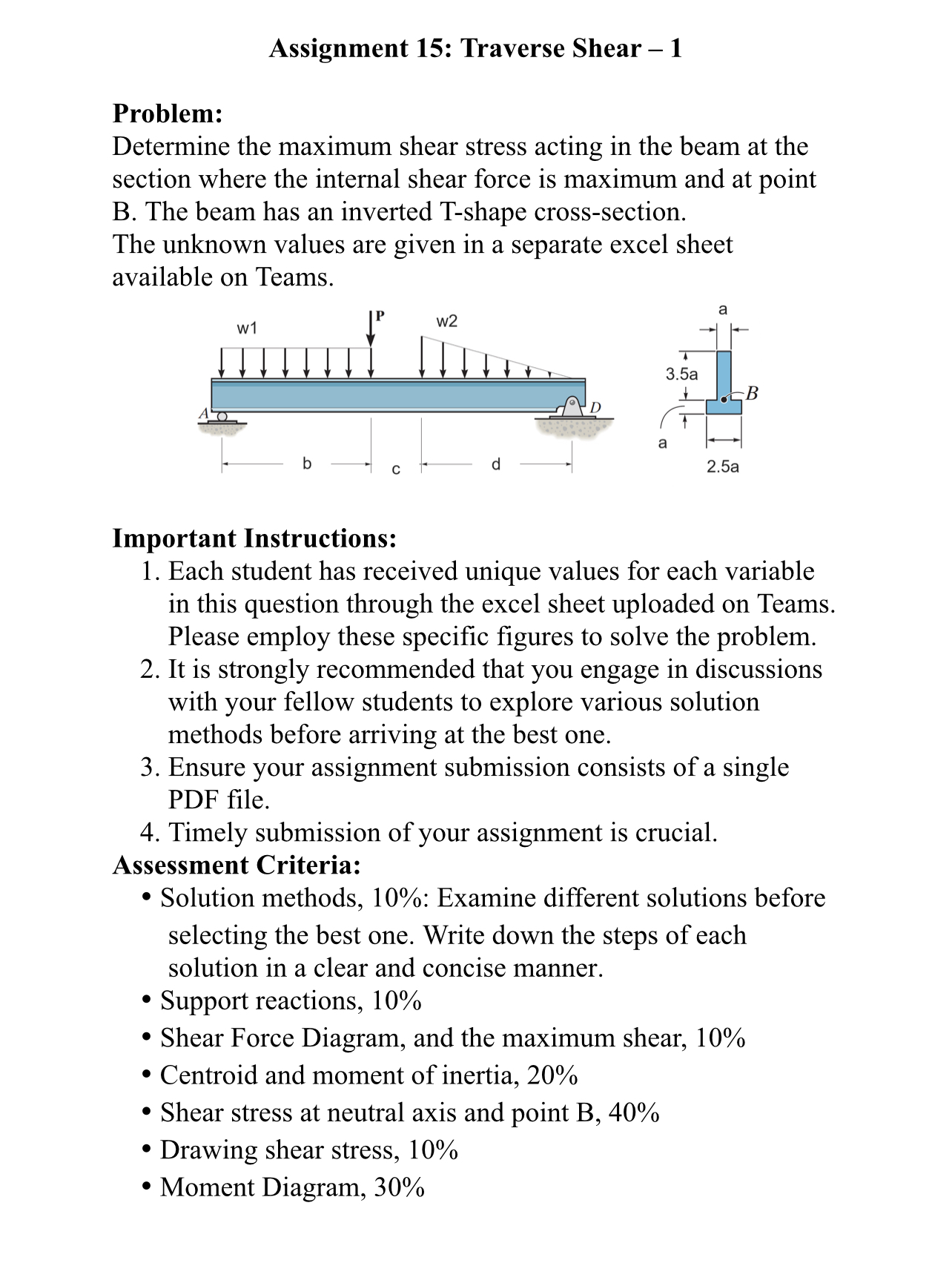 Problem: Assignment 1 5 : Traverse Shear - 1