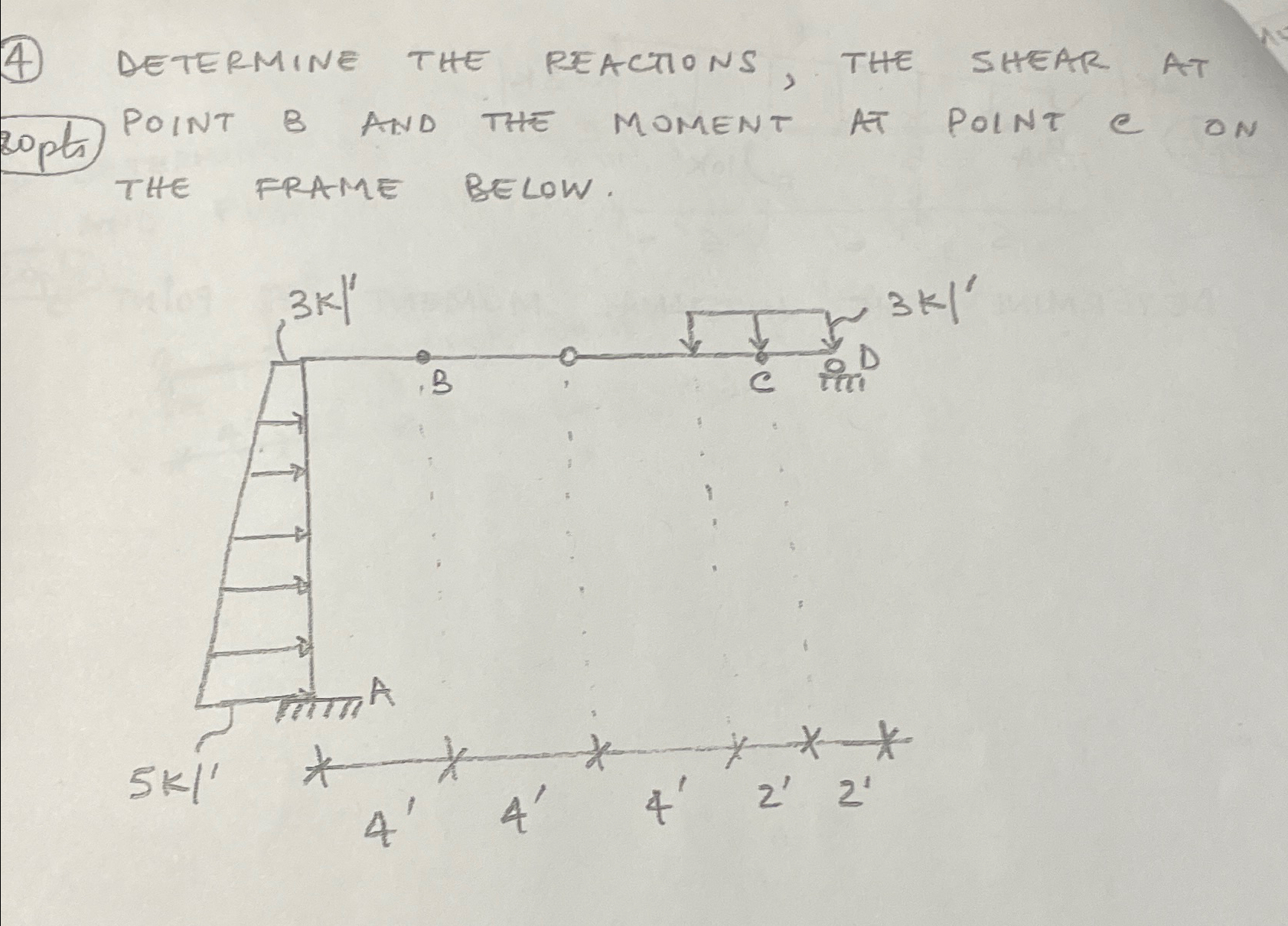 ( 4 ) DETERMINE THE REACTIONS, THE SHEAR AT 2 OpL