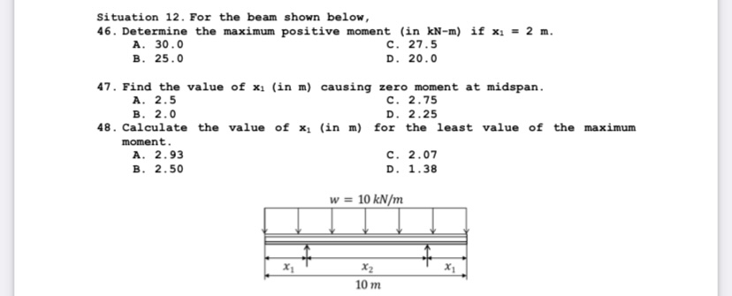 Situation 1 2 . For the beam shown below, 4 6 .