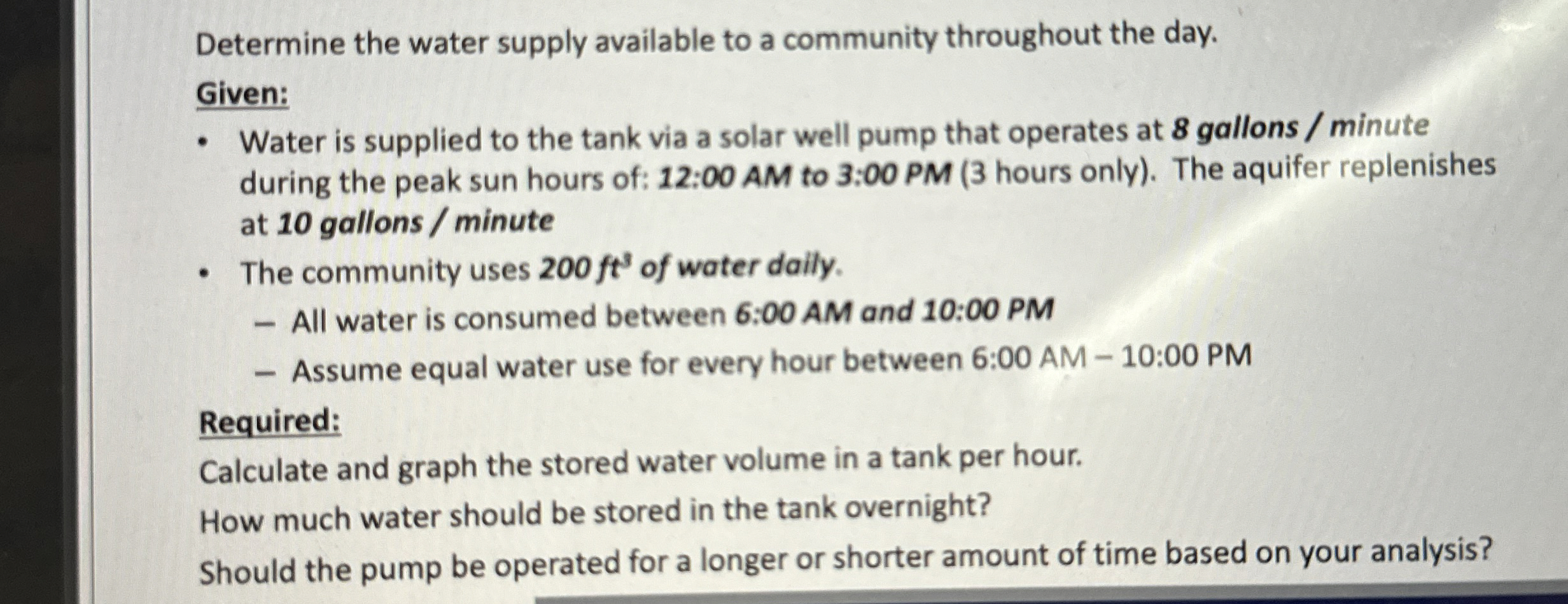 Determine the water supply available to a