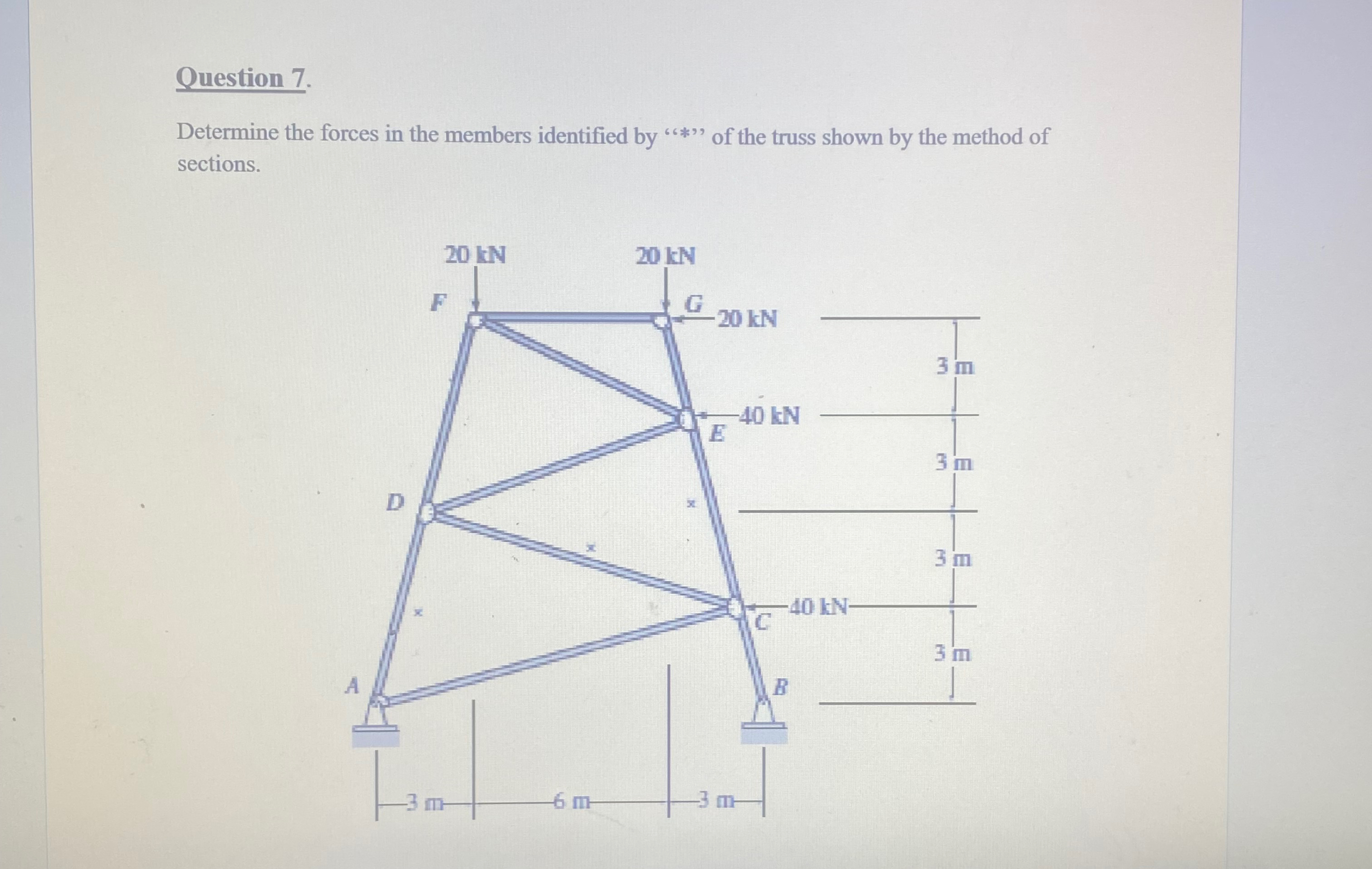Question 7 . Determine the forces in the members