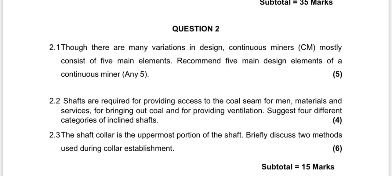 Subtotal = 3 5 Marks QUESTION 2 2 . 1 Though