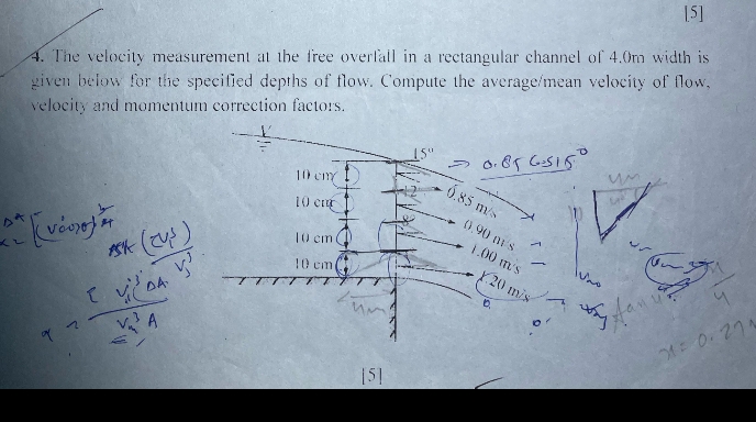 The velocity measurement at the tree overlail in
