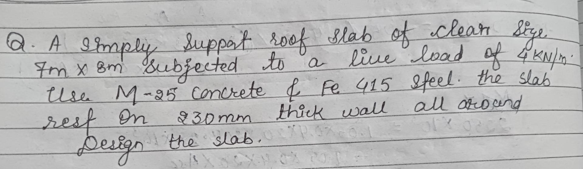 Q . A simply suppat roof slab of clear sige 7 m 8