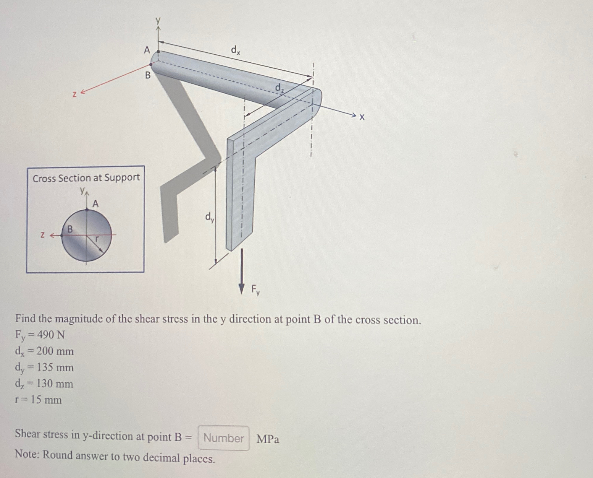 Find the magnitude of the shear stress in the y