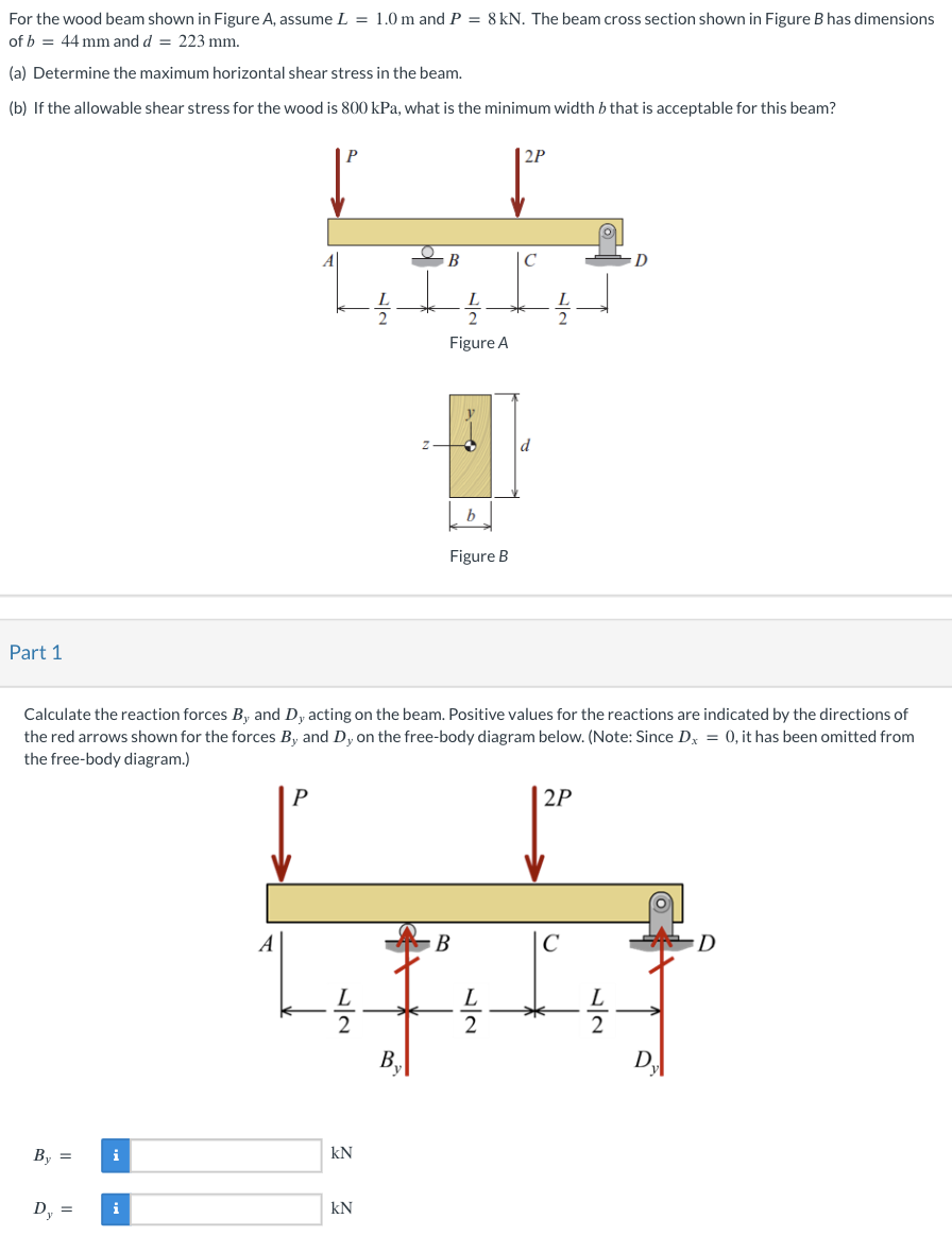 For the wood beam shown in Figure A , assume L =