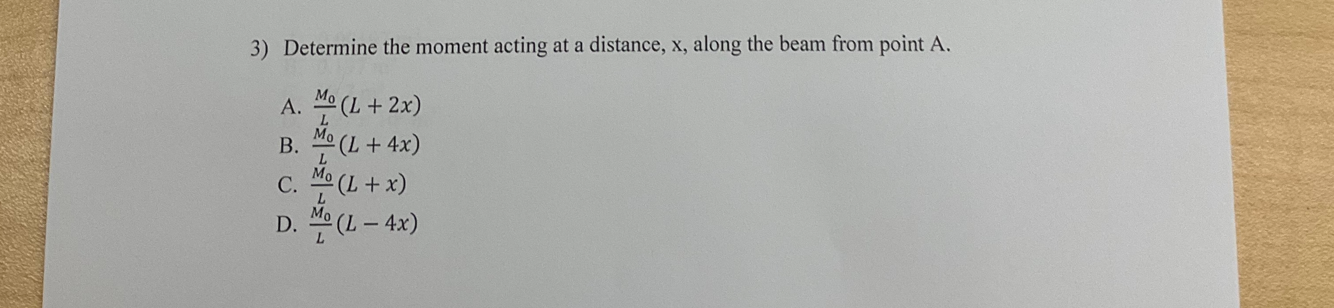 Determine the moment acting at a distance, x ,