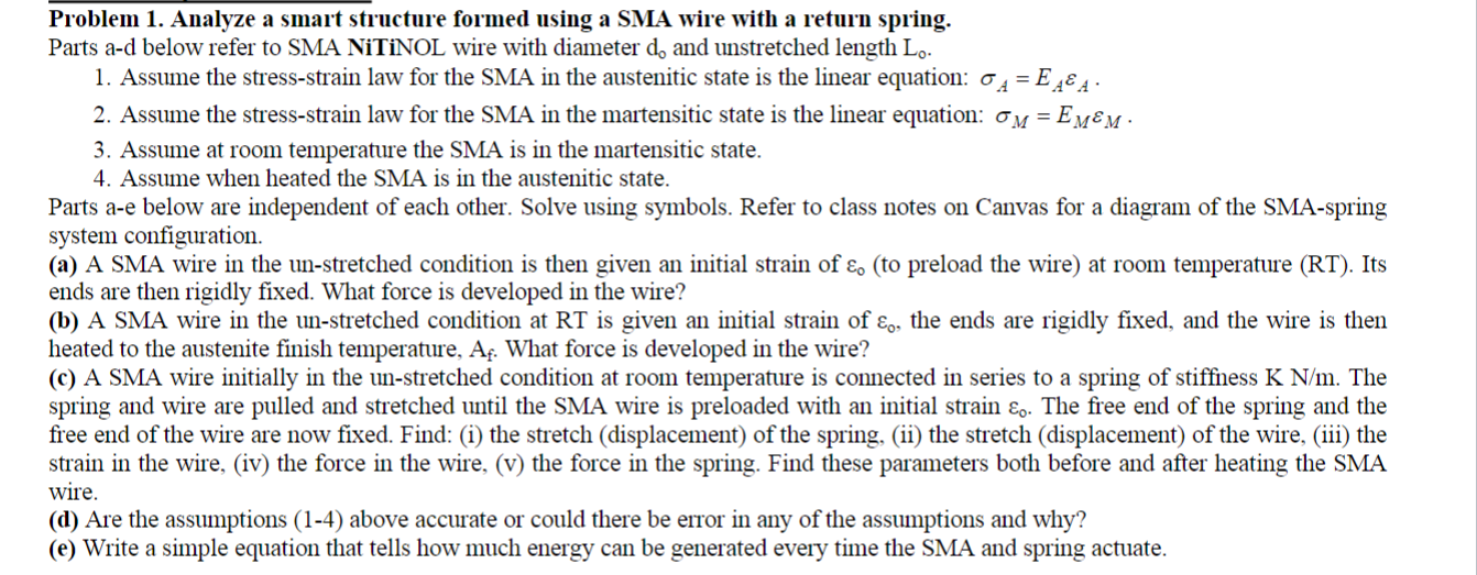 Analyze a smart structure formed using a SMA wire