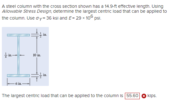 A steel column with the cross section shown has a