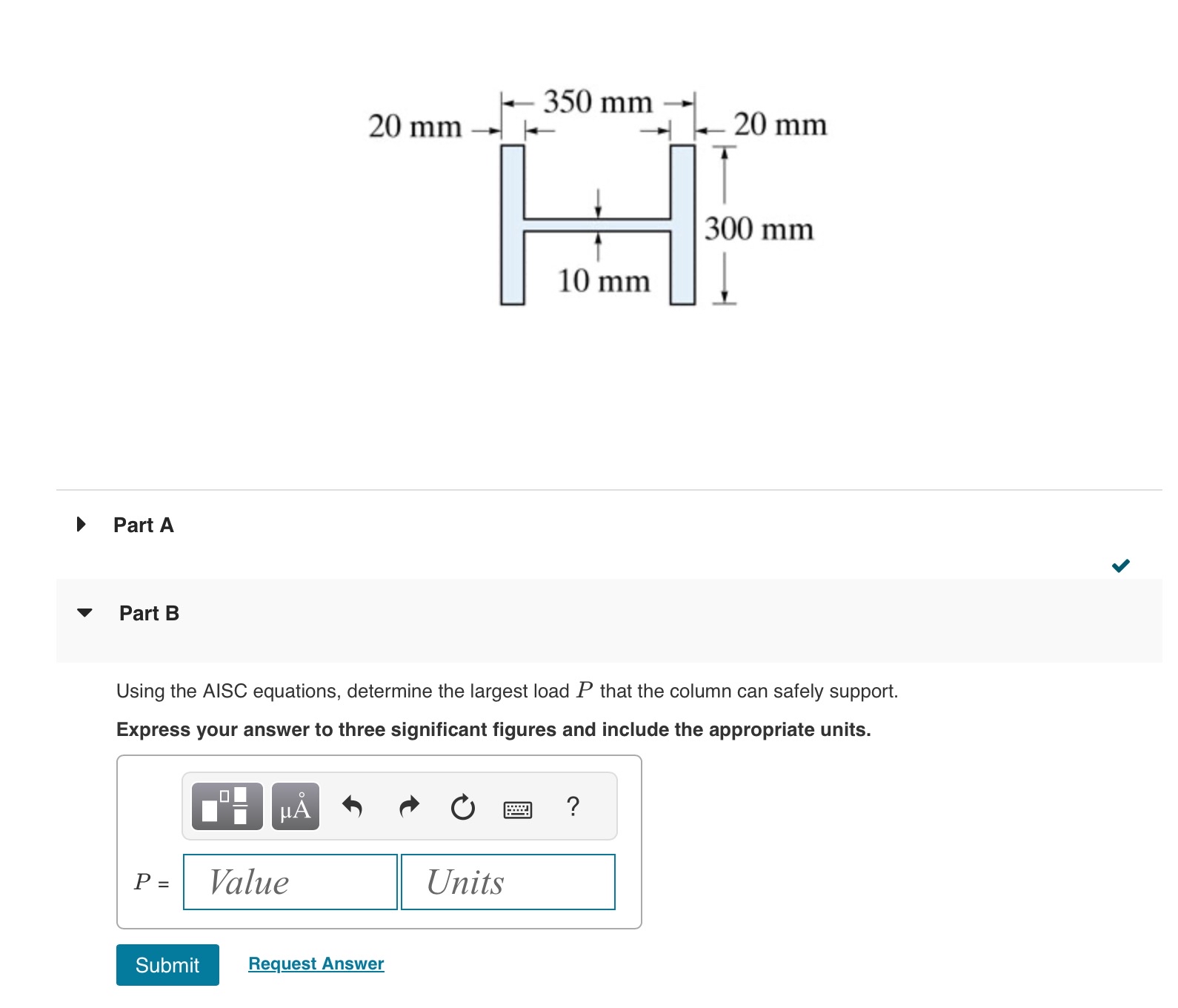 Part A Part B Using the AISC equations, determine