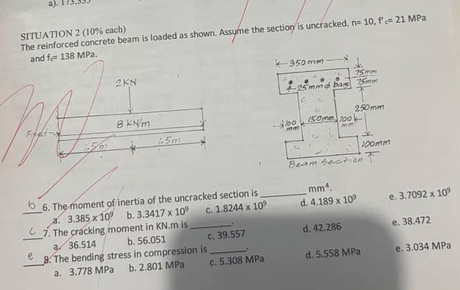 SIIUATION 2 ( 1 0 % each ) The reinforced