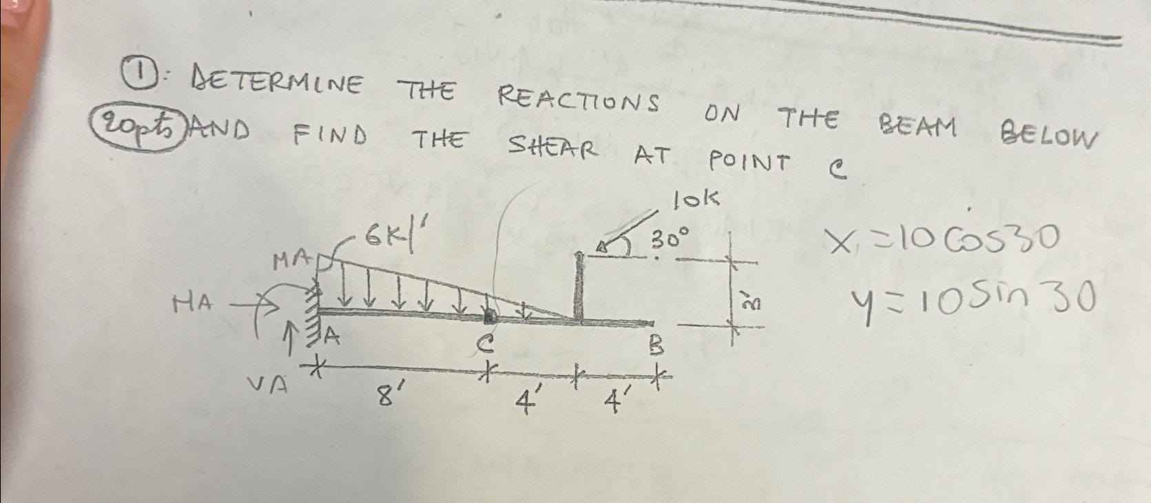 ( 1 ) : Determine the reactions on the beam BELOW