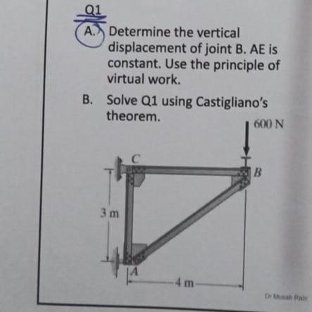 Q 1 A . Determine the vertical displacement of