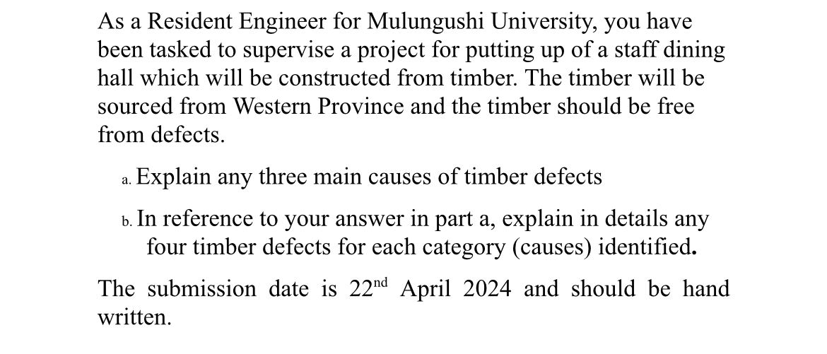 As a Resident Engineer for Mulungushi University,