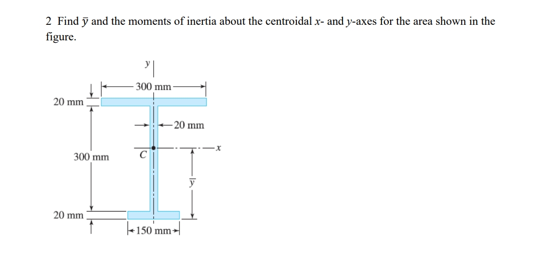 2 Find ? b a r ( y ) and the moments of inertia