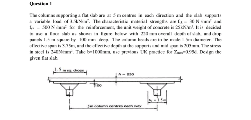Question 1 The columns supporting a flat slab are