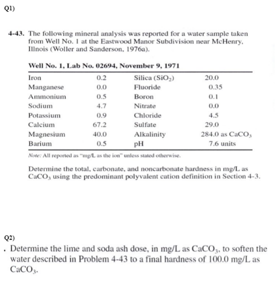 Q 2 ) Determine the lime and soda ash dose, in m