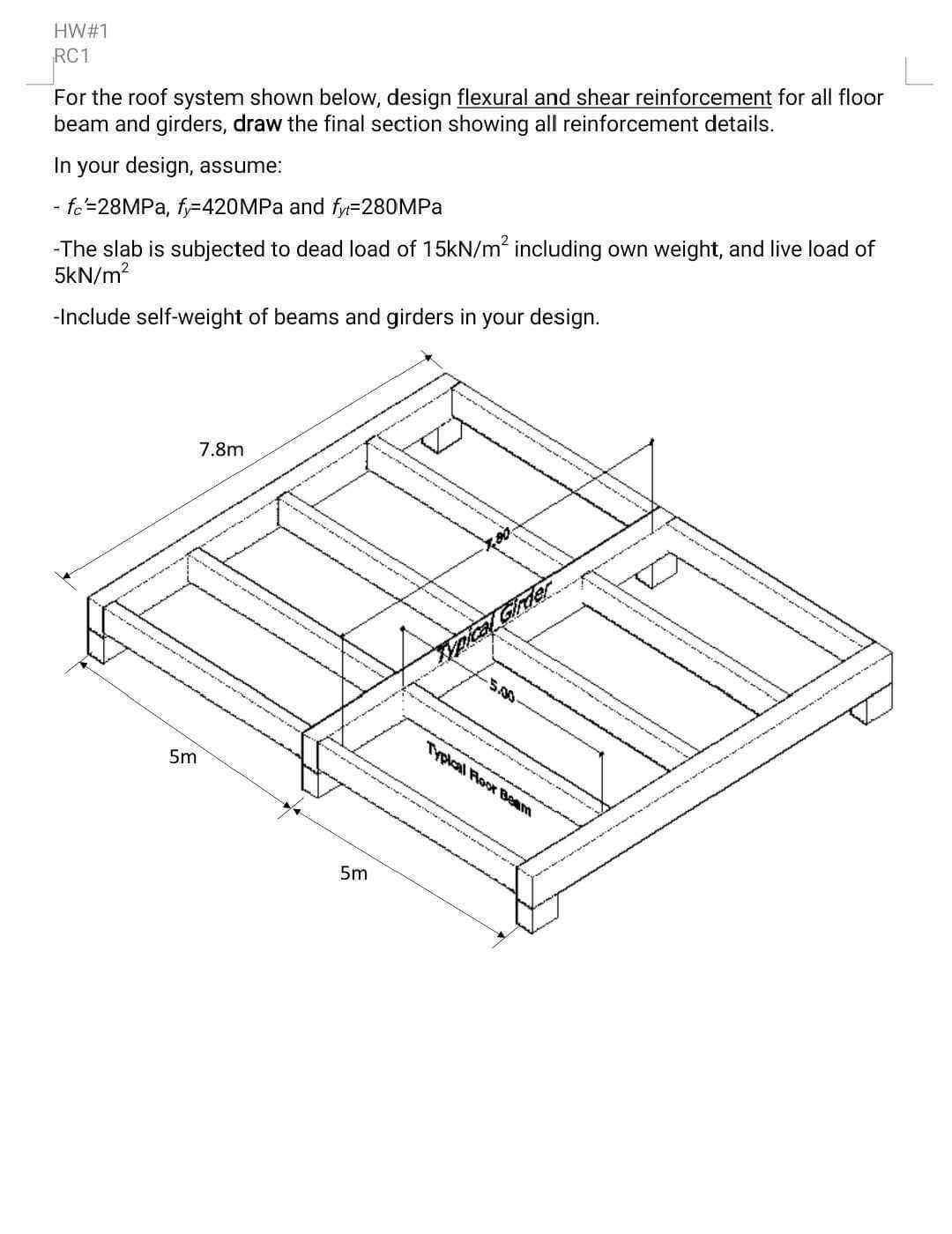 HW# 1 RC 1 For the roof system shown below,