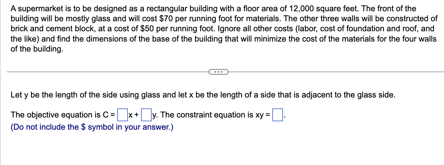 A supermarket is to be designed as a rectangular
