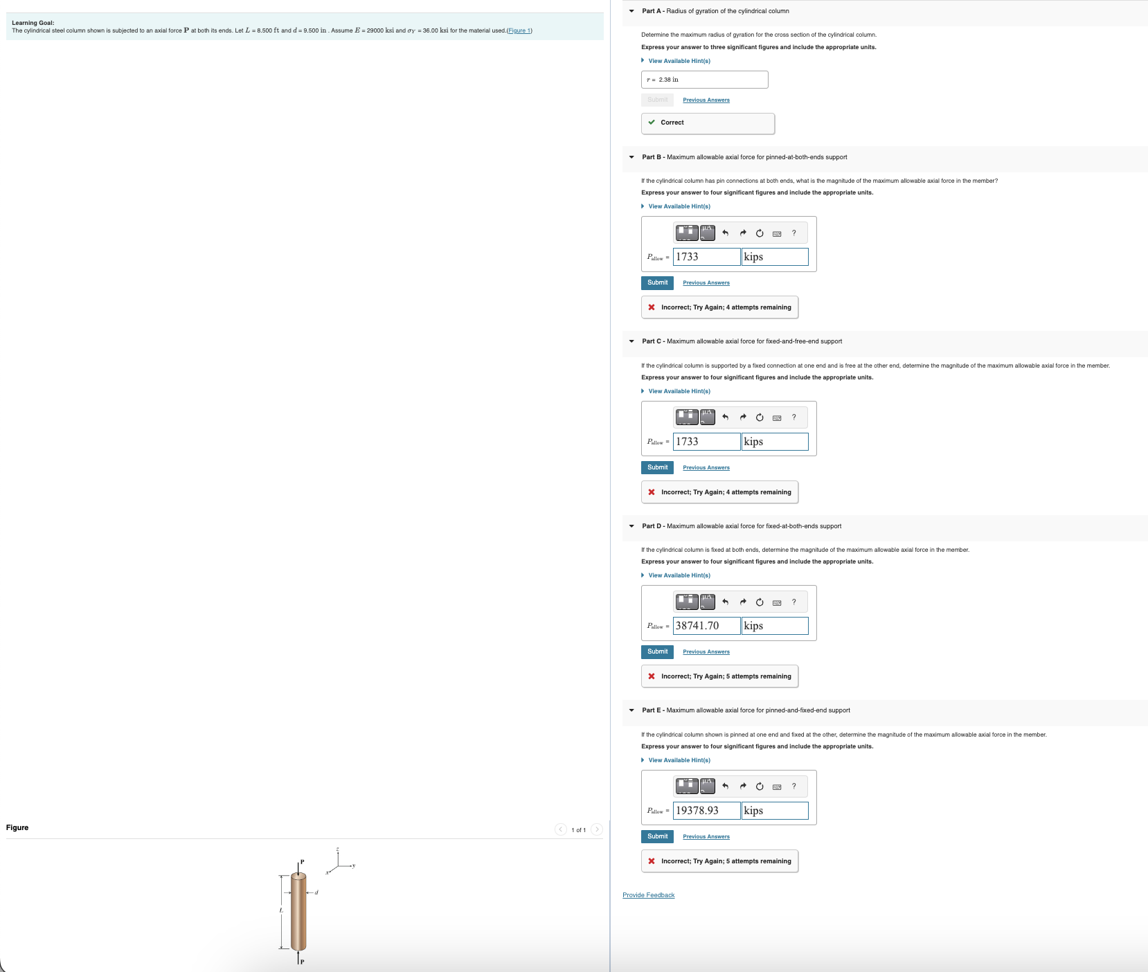 Learning Goal: The cylindrical steel column shown